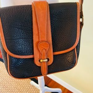 Vintage black pebbled leather crossbody bag with brown leather trim and …